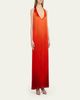 Oscar de la Renta Sleeveless Fringed Plunging Halter Gown - 4