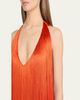 Oscar de la Renta Sleeveless Fringed Plunging Halter Gown - 5