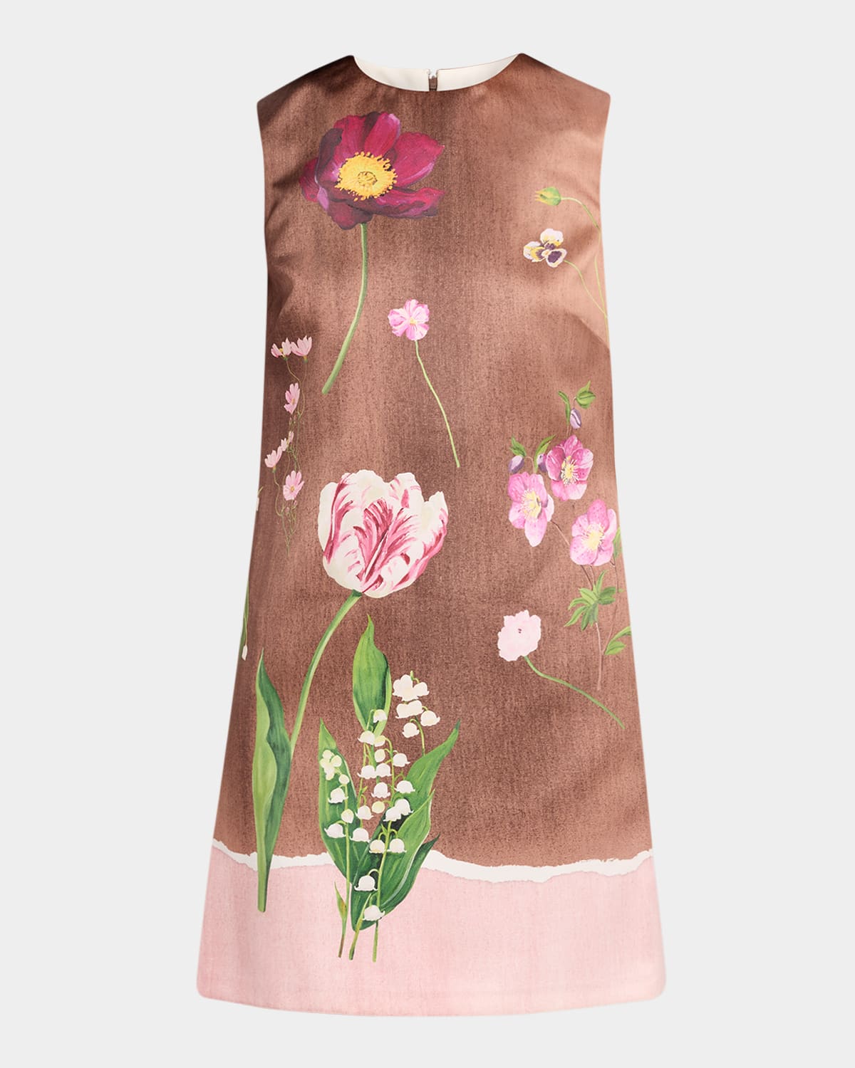 Oscar de la Renta Sleeveless Mixed Botanical Mini Shift Dress