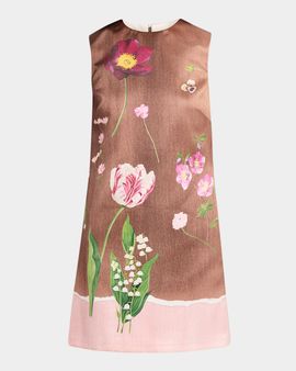 Oscar de la Renta Sleeveless Mixed Botanical Mini Shift Dress