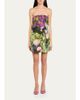 Oscar de la Renta Strapless Abstract Landscape Print Faille Mini Dress - 2