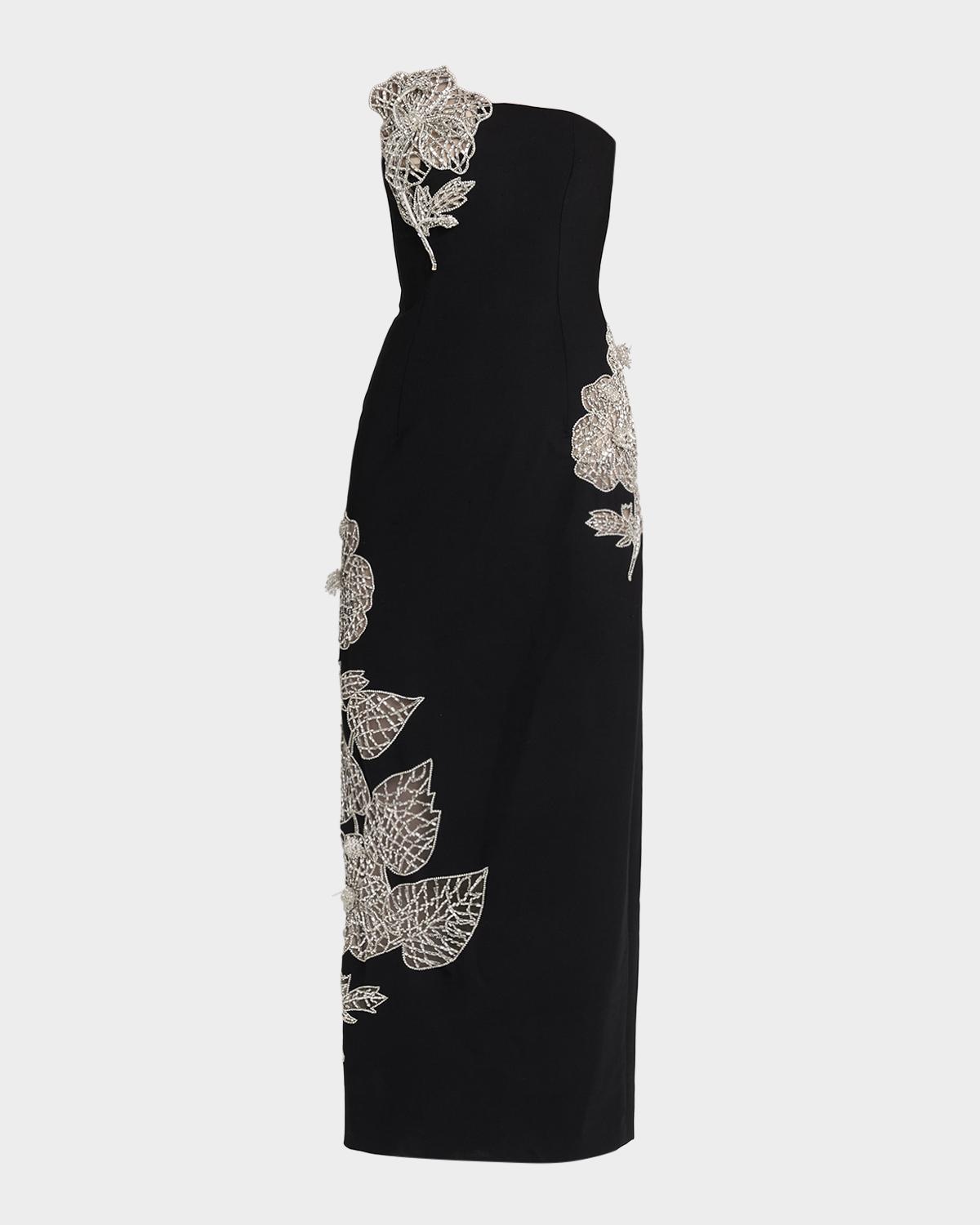 Oscar de la Renta Strapless Crystal Floral Inset Column Gown