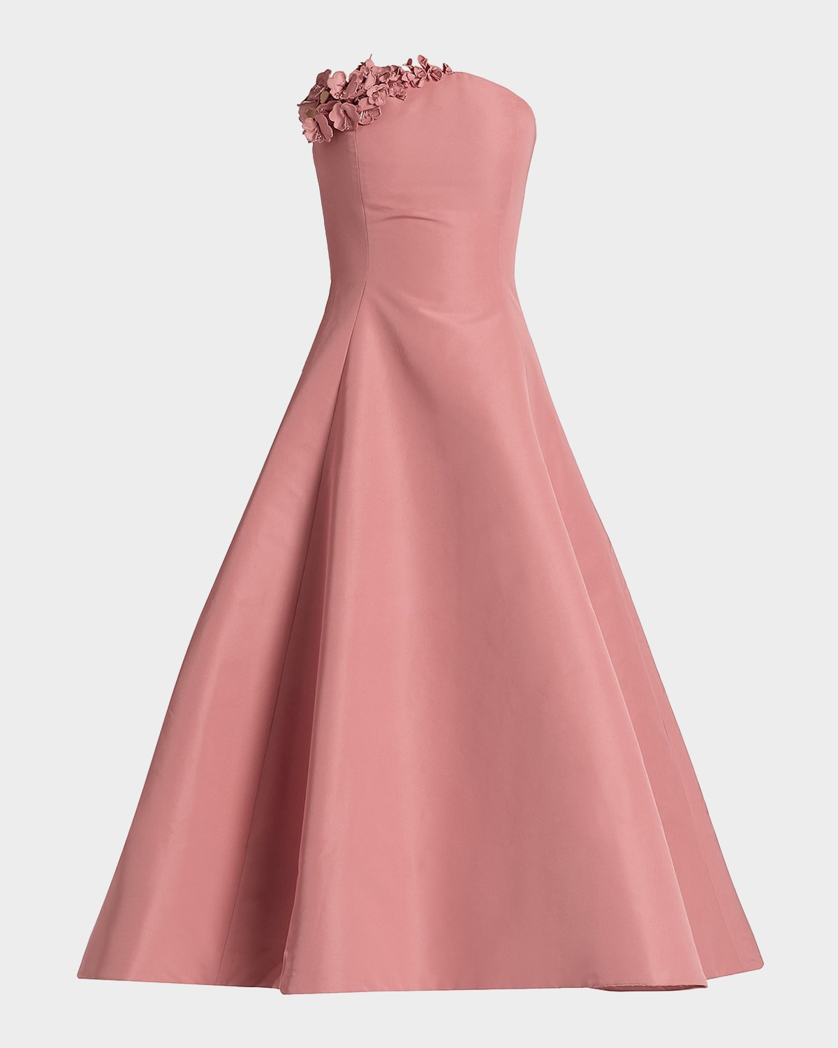 Oscar de la Renta Strapless Flower Applique Faille Midi Cocktail Dress