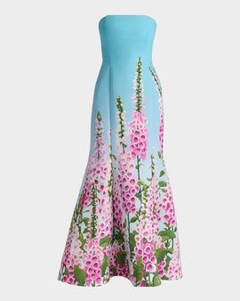 Oscar de la Renta Strapless Foxglove Crepe Trumpet Gown