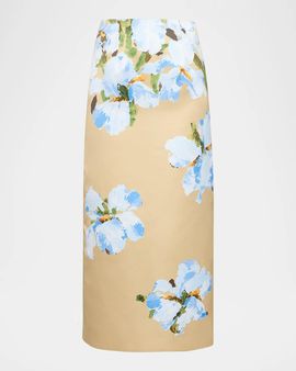 Oscar de la Renta Watercolor Iris Midi Skirt