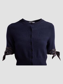Oscar de la Renta Women's Argyle Tie-Detailed Wool Crop Cardigan