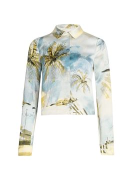 Oscar de la Renta Women's Beach Print Landscape Satin Jacket