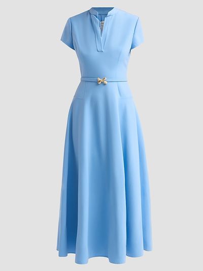 Oscar de la Renta Women's Bow-Detail Belted Stretch-Wool Day Dress