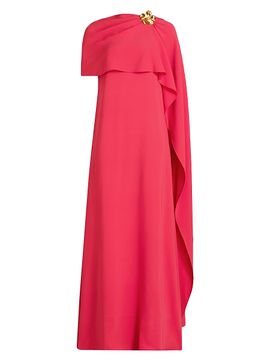 Oscar de la Renta Women's Brooch-Detail Wool-Blend Georgette Caftan Gown