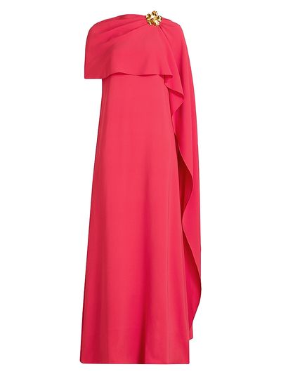 Oscar de la Renta Women's Brooch-Detail Wool-Blend Georgette Caftan Gown