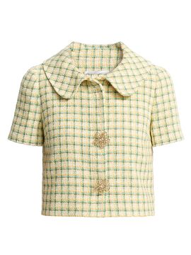 Oscar de la Renta Women's Checkered Tweed Short-Sleeve Jacket