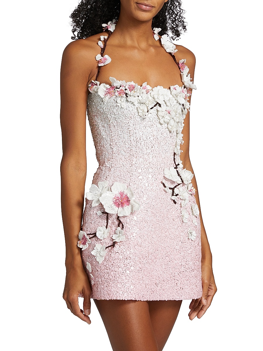 Oscar de la Renta - Women's Cherry Blossom Sequined Minidress