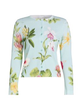 Oscar de la Renta Women's Chiné Flower Knit Cardigan