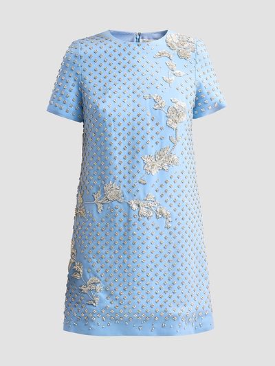 Oscar de la Renta Women's Crystal-Embellished Wool-Blend Shift Mini Dress