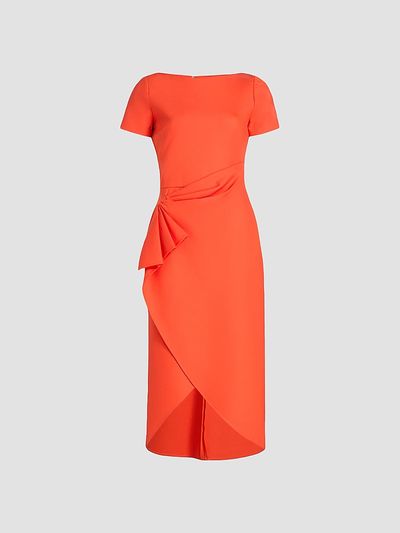 Oscar de la Renta Women's Draped-Waist Wool-Blend Short-Sleeve Day Dress