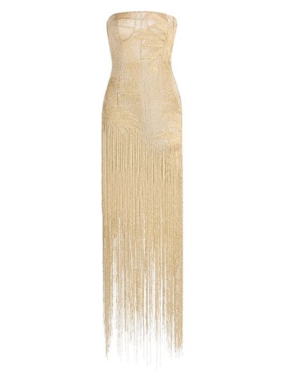 Oscar de la Renta Women's Embellished Palm Raffia Fringe Strapless Gown