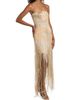 Oscar de la Renta Women's Embellished Palm Raffia Fringe Strapless Gown - 4