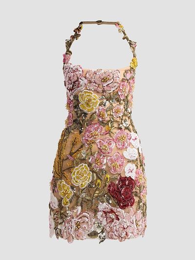 Oscar de la Renta Women's Floral-Embroidered Halter Cocktail Dress