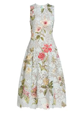Oscar de la Renta Women's Floral-Print Lace Midi-Dress