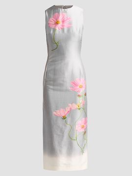 Oscar de la Renta Women's Floral Cotton-Blend Mikado Sheath Midi Dress