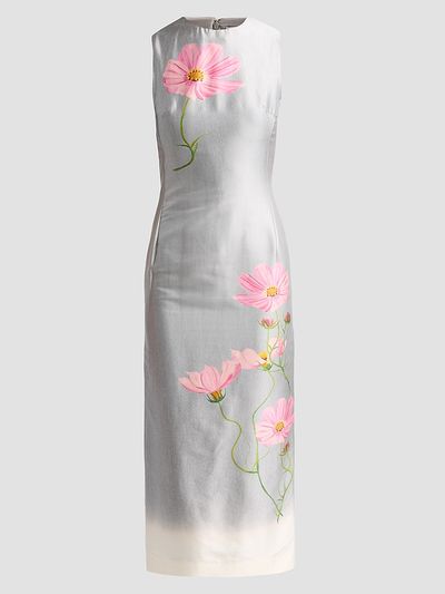 Oscar de la Renta Women's Floral Cotton-Blend Mikado Sheath Midi Dress