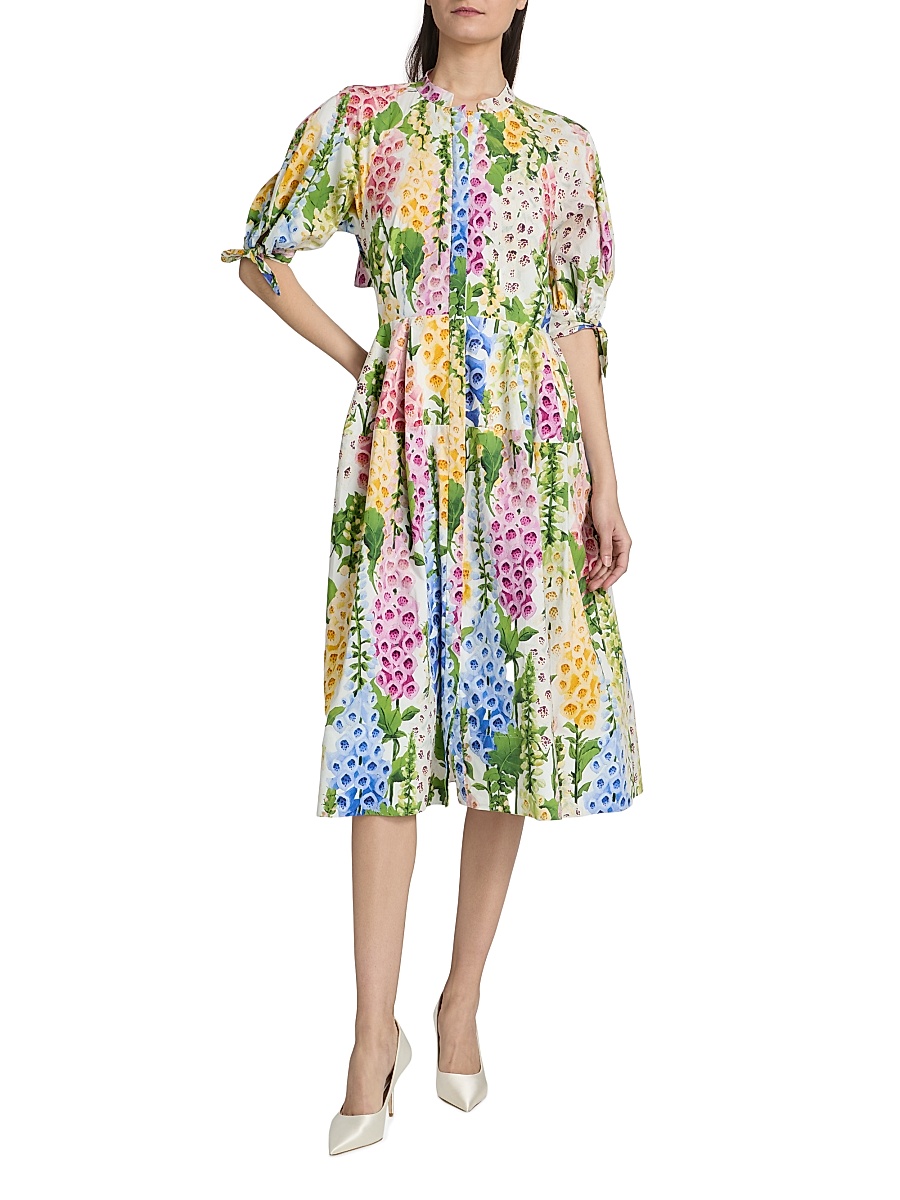 Oscar de la Renta - Women's Floral Stretch-Cotton Poplin Midi-Dress