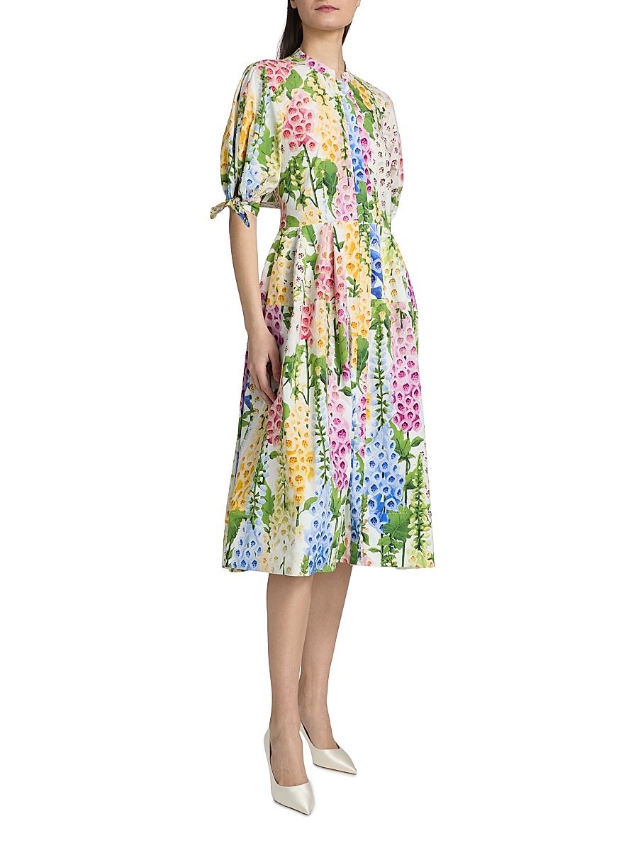 knee length dresses for ladies Cotton Stretch Floral Print Women Tie Belt Midi Dress, Black and Gold Orange Floral Print / L
