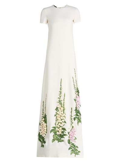 Oscar de la Renta Women's Foxglove-Embroidered Caftan