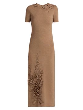 Oscar de la Renta Women's Foxgloves-Embroidered Knit Maxi Dress