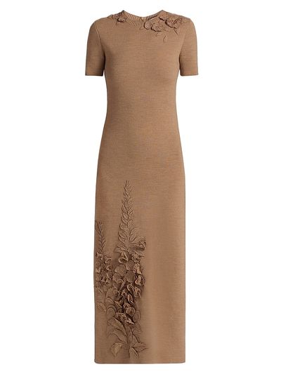 Oscar de la Renta Women's Foxgloves-Embroidered Knit Maxi Dress