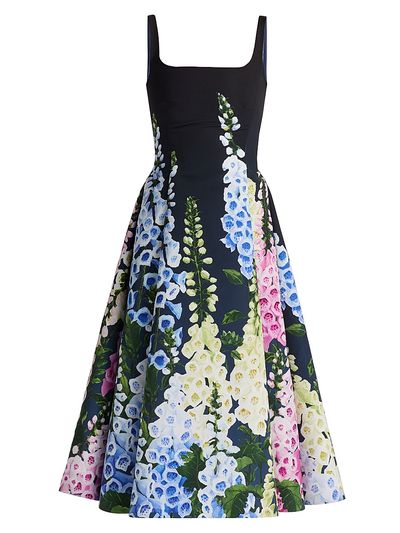 Oscar de la Renta Women's Foxgloves-Print Degradé Faille Sleeveless Cocktail Dress