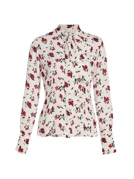 Oscar de la Renta Women's Hibiscus-Print Silk Button-Front Blouse
