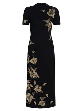 Oscar de la Renta Women's Hibiscus Metallic Jacquard Cocktail Dress