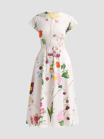 Oscar de la Renta Women's Mixed Botanical Cotton Poplin Midi Dress