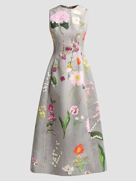 Oscar de la Renta Women's Mixed Botanical Faille Cocktail Dress