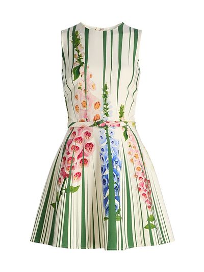 Oscar de la Renta Women's Pleated Foxgloves-Print Minidress
