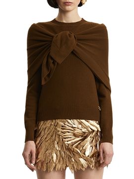 Oscar de la Renta Women's Self-Knit Scarf Detail Cashmere Sweater