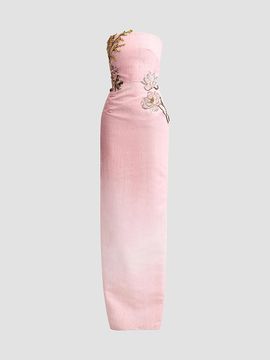 Oscar de la Renta Women's Strapless Faille Beaded Florals Gown