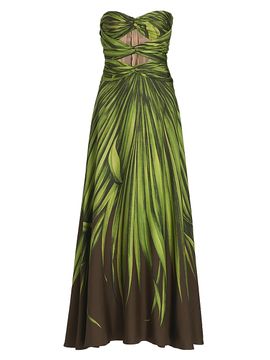 Oscar de la Renta Women's Strapless Palm Print Silk Cut-Out Gown