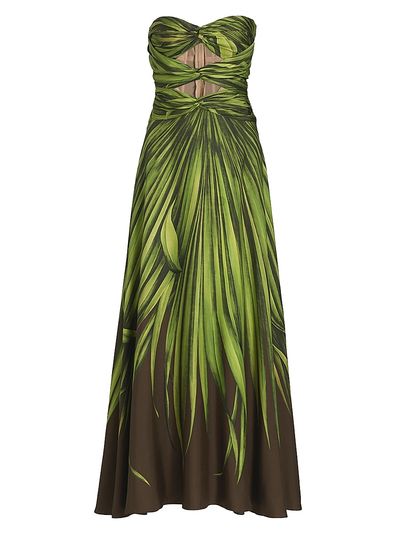 Oscar de la Renta Women's Strapless Palm Print Silk Cut-Out Gown