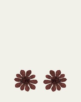 Oscar de la Renta Woven Raffia Flower Clip-On Earrings