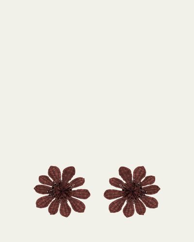 Oscar de la Renta Woven Raffia Flower Clip-On Earrings