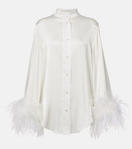 Oseree OsÃ©ree Bridal feather-trimmed satin shirt