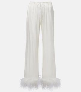 Oseree OsÃ©ree Bridal feather-trimmed satin wide-leg pants