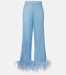 Oseree OsÃ©ree LumiÃ¨re feather-trimmed wide-leg pants