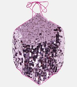 Oseree Oséree Sequined halterneck crop top