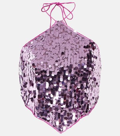 Oseree Oséree Sequined halterneck crop top
