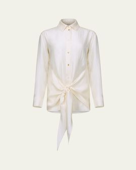 Ossou Arroya Tie-Front Crinkled Satin Shirt