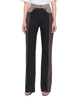 Ossou Ossou Jane Bootcut Slit Hem Cotton Jeans in Dusk/Sorrel/Rye Wash
