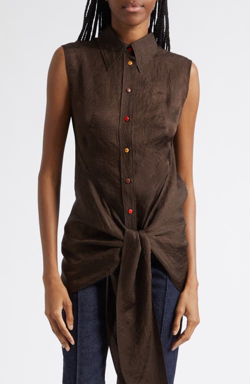 OSSOU OSSOU Ranger Sleeveless Tie Front Crinkle Satin Button-Up Shirt